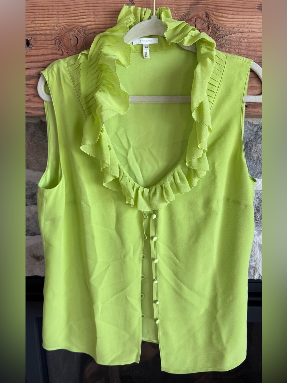 ESCADA 100% Silk Lime Green Ruffle Tank Blouse | Size 44 (US 12/14)